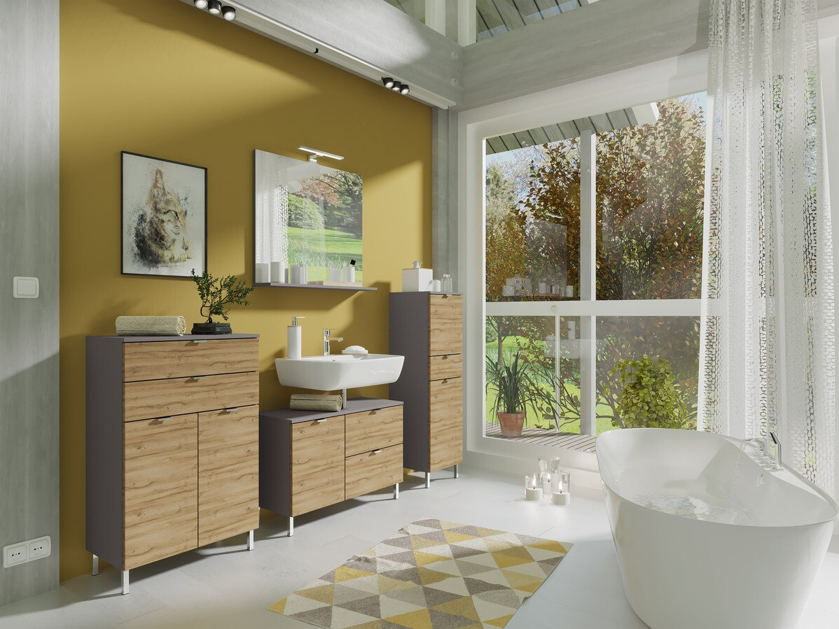 Álló fürdőszoba szekrény Lomcamo 103 (Grandson tölgy + Grafit)