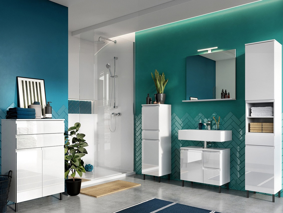 Álló fürdőszoba szekrény Talmira 100 (Fényes fehér + Fehér)