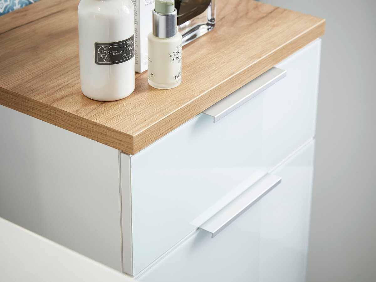 Beépített fürdőszoba szekrény Levciro 103 (Fehér + Navarra tölgy)