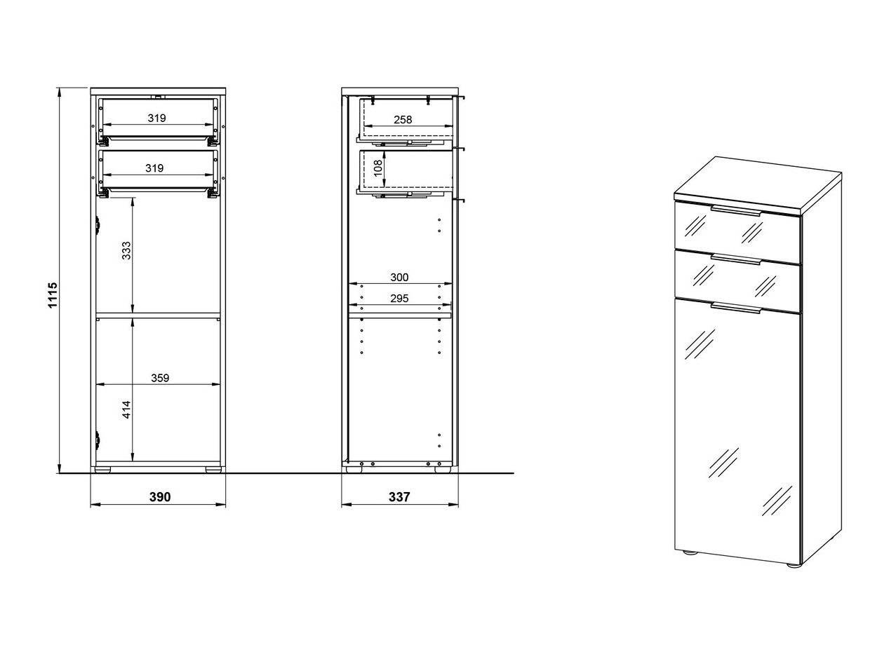 Beépített fürdőszoba szekrény Levciro 103 (Fehér + Navarra tölgy)