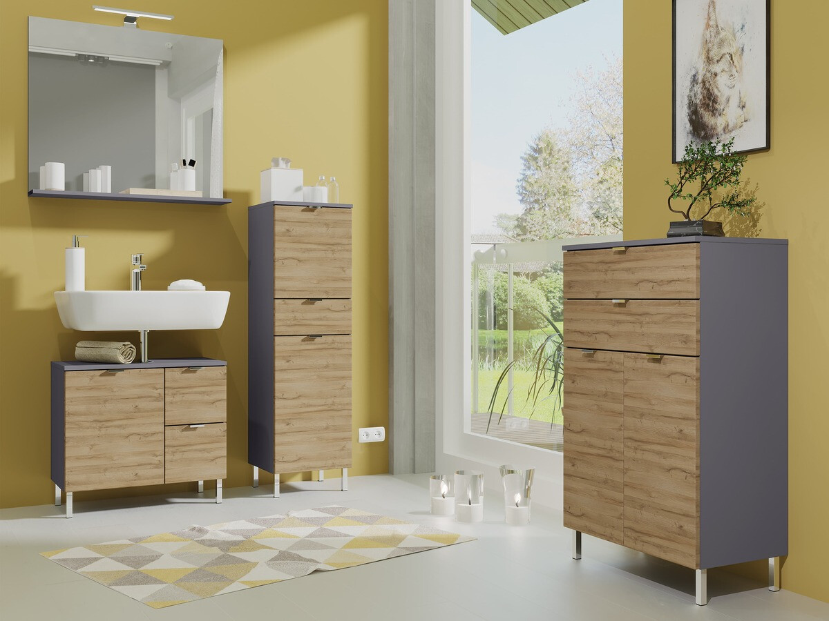 Beépített fürdőszoba szekrény Lomcamo 103 (Grandson tölgy + Grafit)