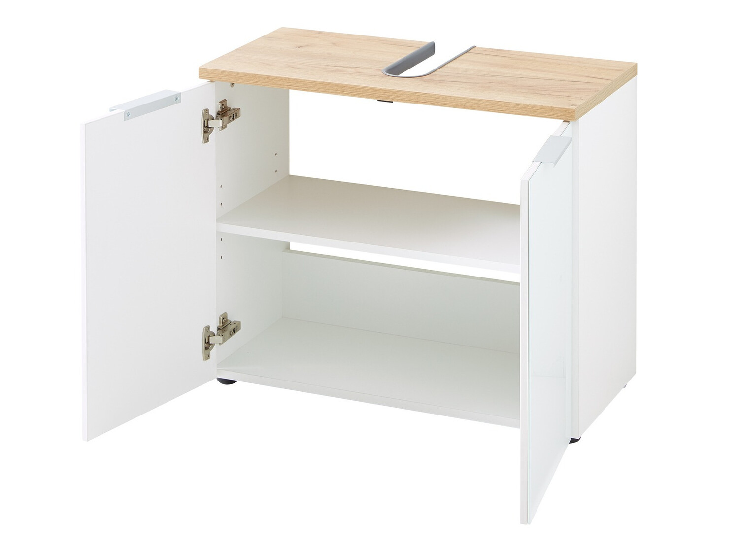Mosdó alatti álló szekrény Levciro 102 (Fényes fehér + Navarra tölgy)
