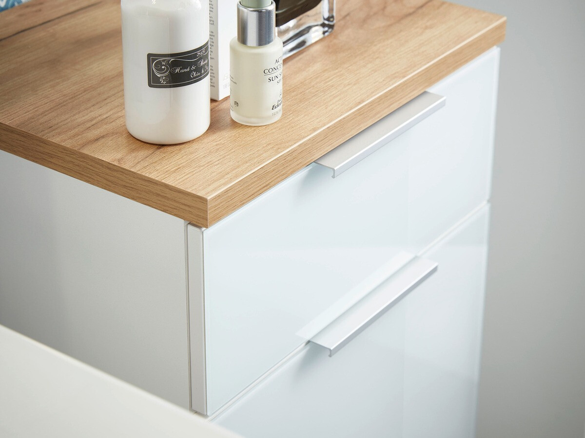 Mosdó alatti álló szekrény Levciro 102 (Fényes fehér + Navarra tölgy)