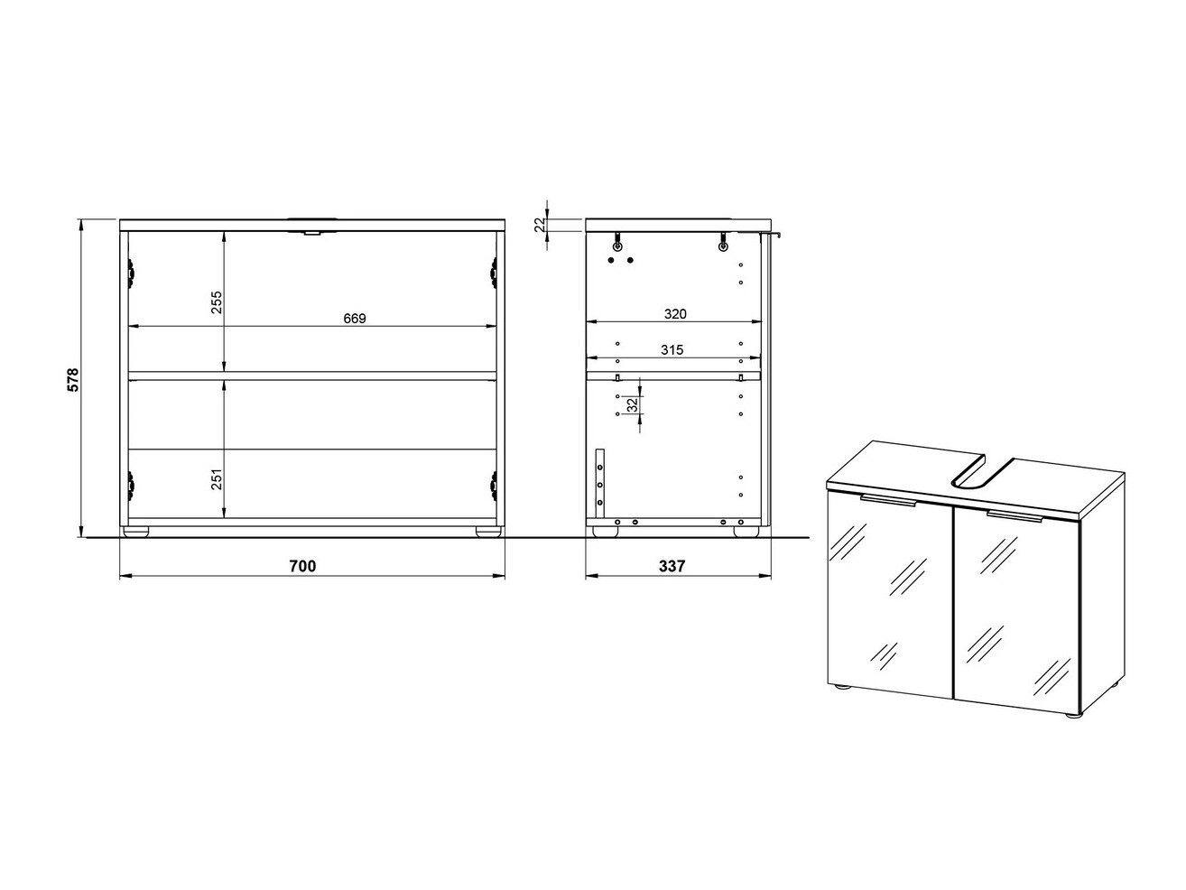 Mosdó alatti álló szekrény Levciro 102 (Fényes fehér + Navarra tölgy)