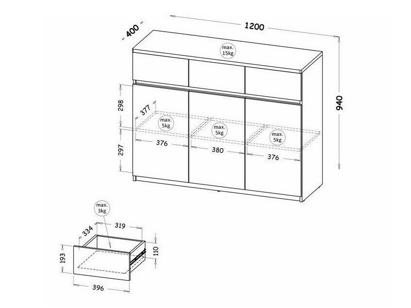 Komód Evaropha 105 (Wotan tölgy + Fehér)