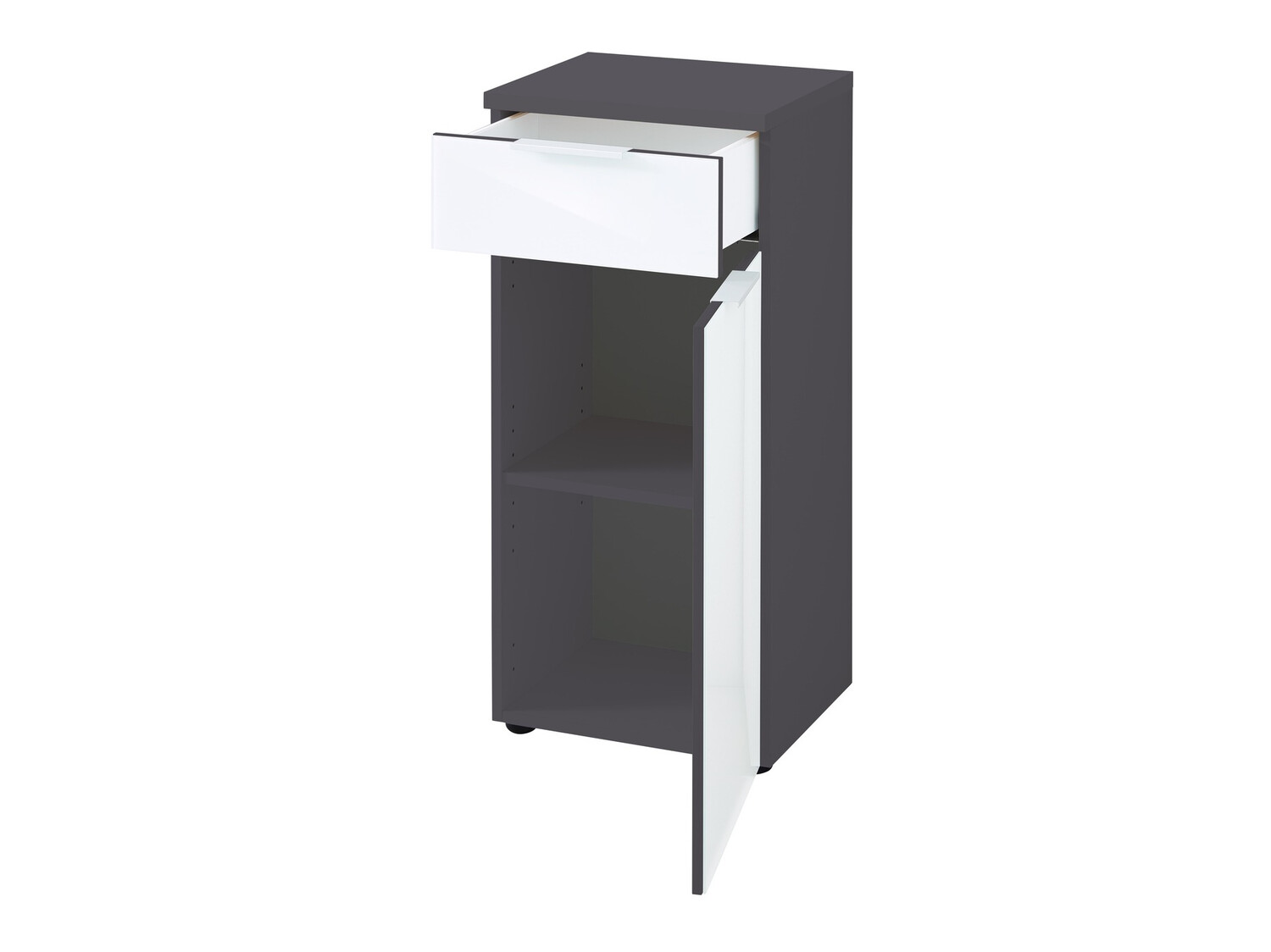 Beépített fürdőszoba szekrény Levciro 101 (Fényes fehér + Grafit)