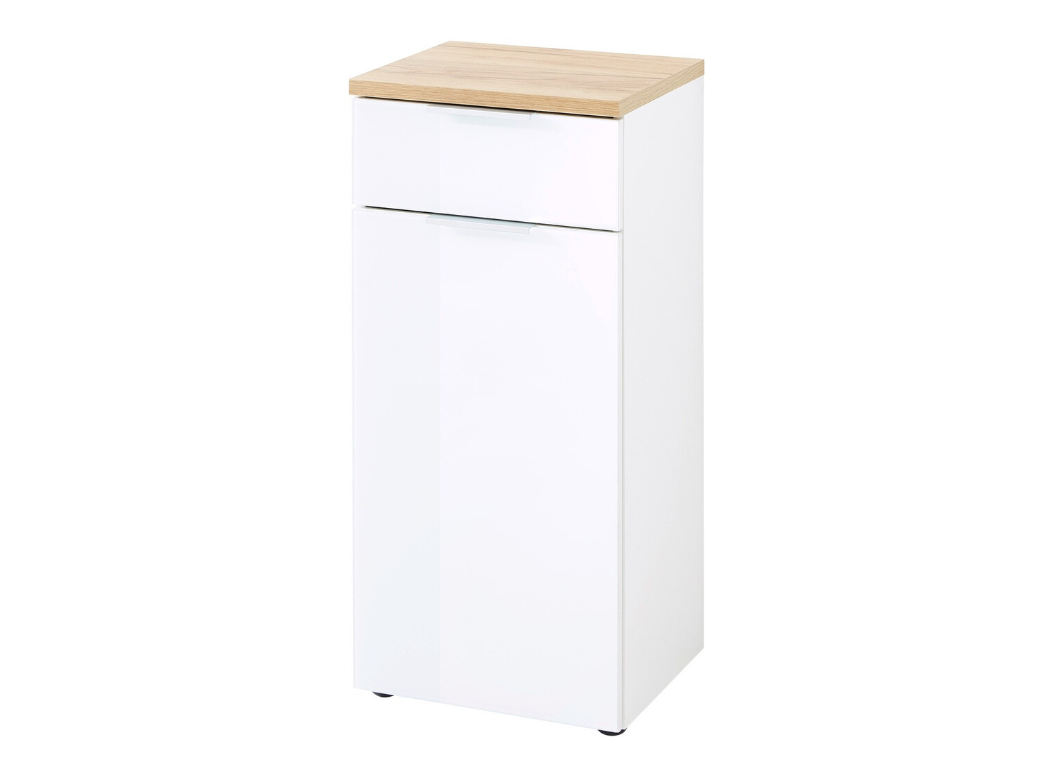 Beépített fürdőszoba szekrény Levciro 101 (Fényes fehér + Navarra tölgy)