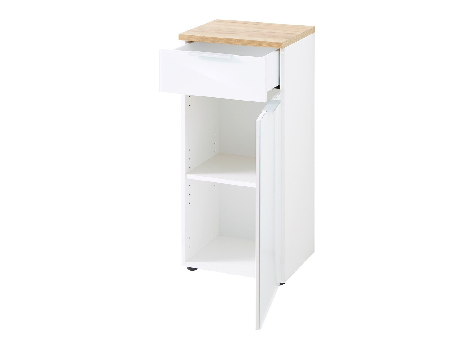 Beépített fürdőszoba szekrény Levciro 101 (Fényes fehér + Navarra tölgy)