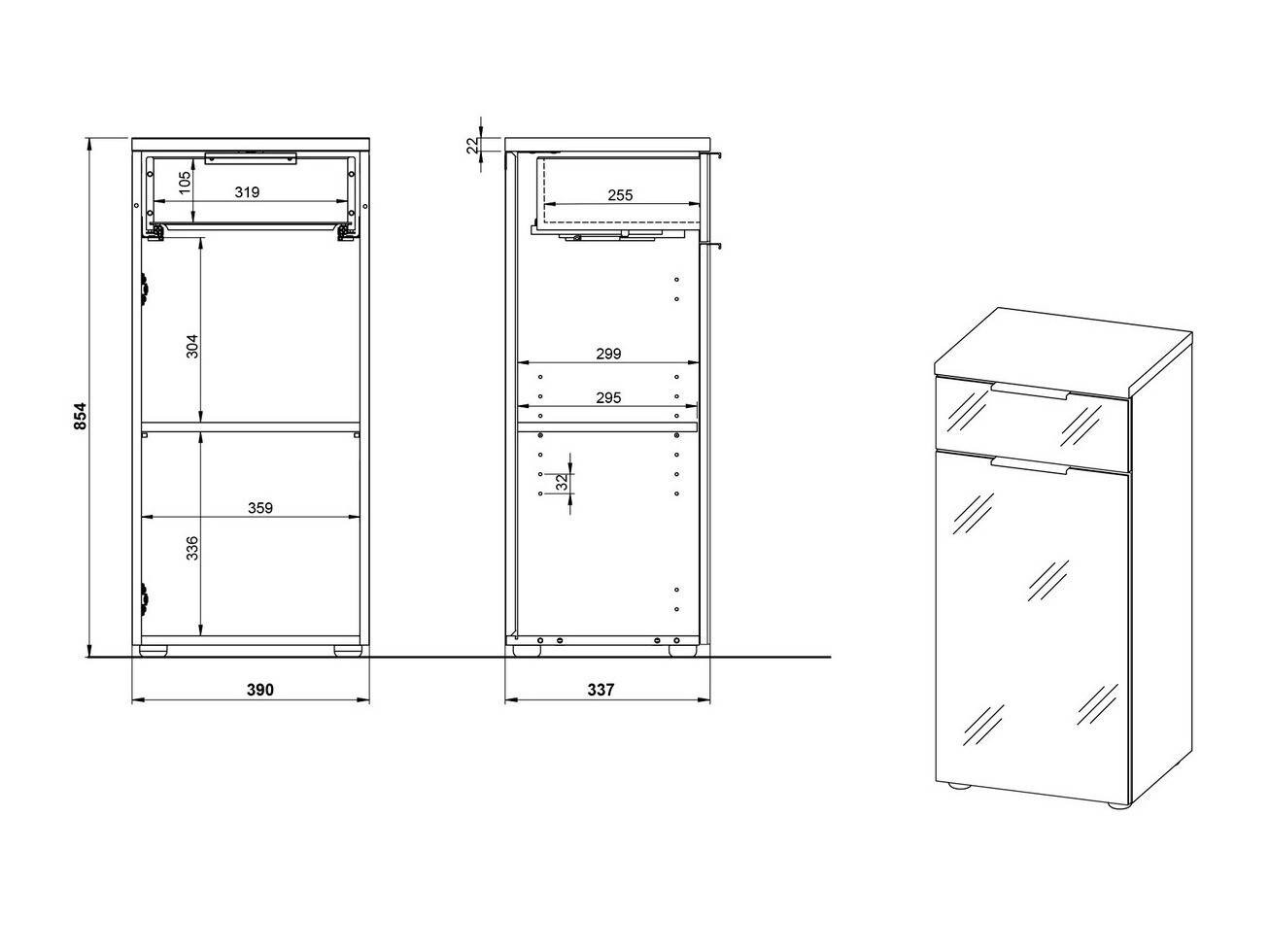 Beépített fürdőszoba szekrény Levciro 101 (Fényes fehér + Navarra tölgy)