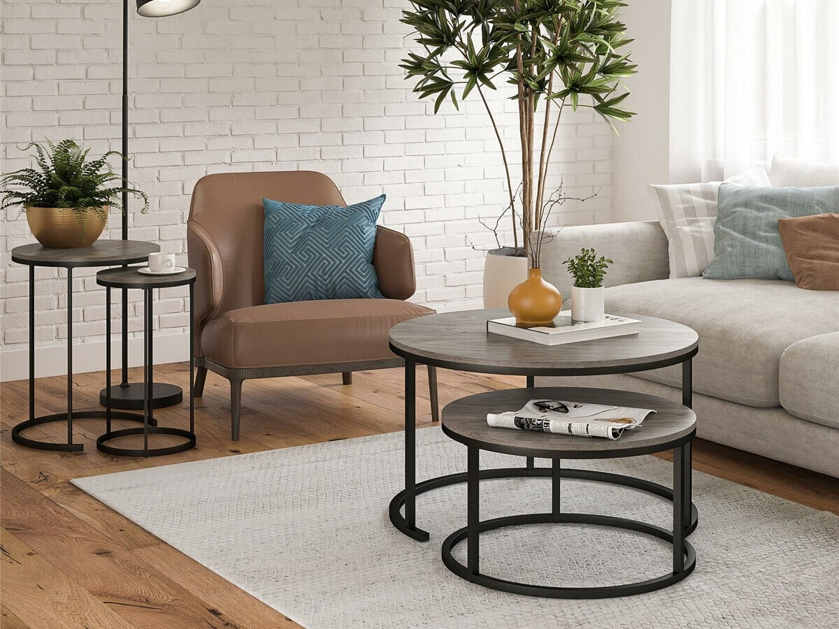 Dohányzóasztal szett Tulsa 234 (Szürke tölgy + Fekete)