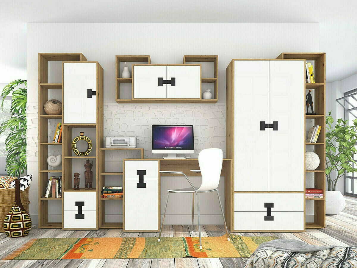 Gardróbszekrény Florevi 113 (Matt fehér + Artisan tölgy)