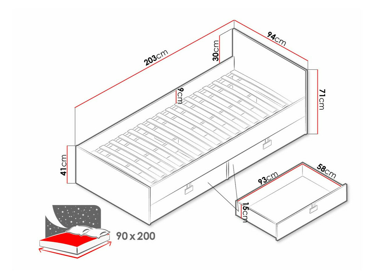 Ágy Florevi 106 (Matt fehér + Artisan tölgy)
