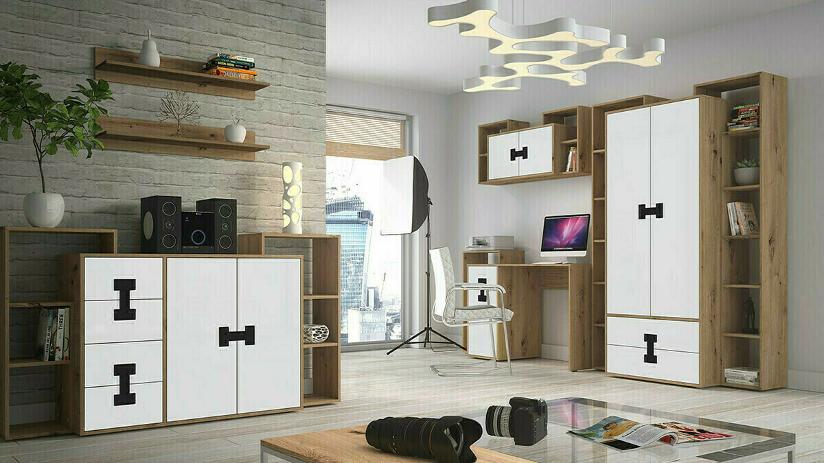 Fali szekrény Florevi 107 (Matt fehér + Artisan tölgy)