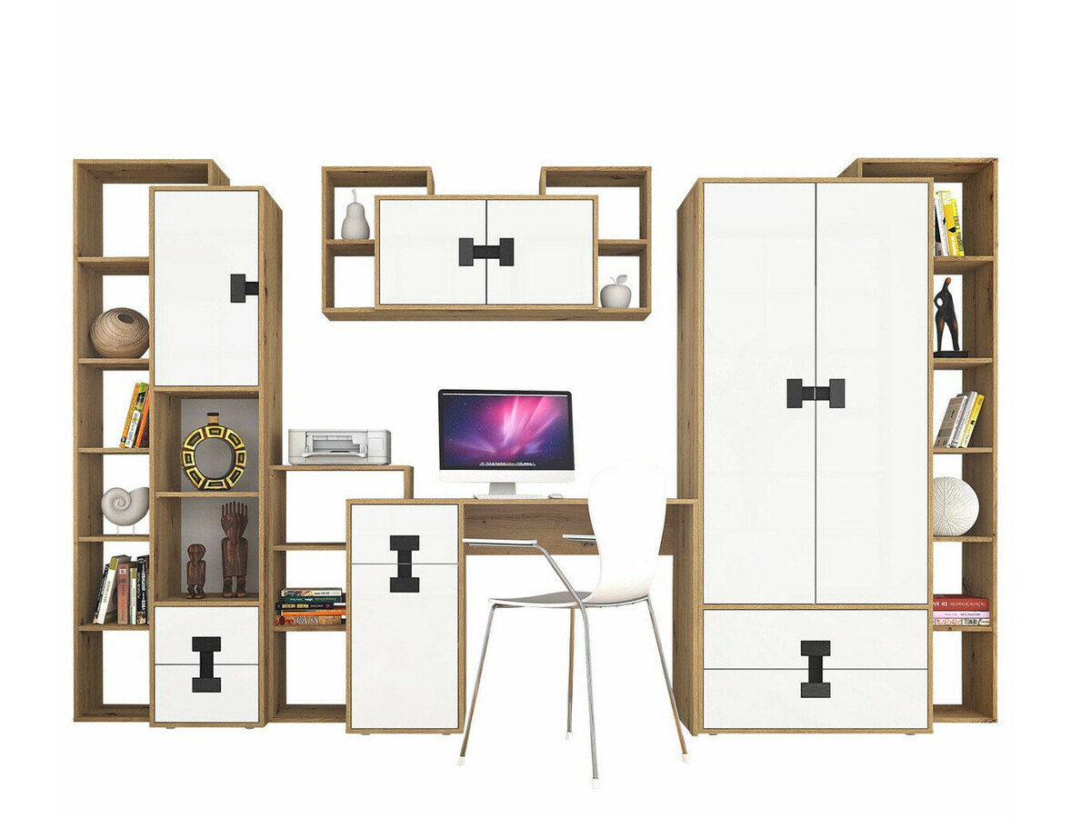 Otthoni iroda készlet Florevi 104 (Matt fehér + Artisan tölgy)