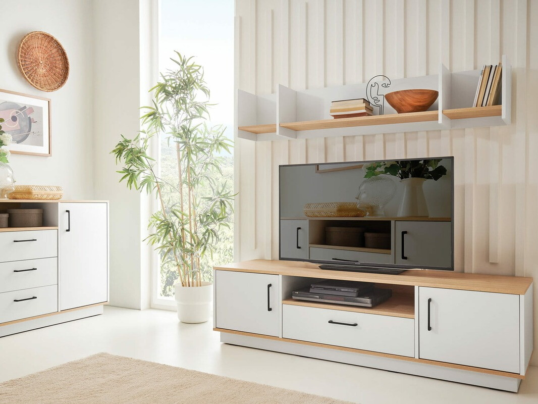 TV-állvány Omaha T121 (Világos tölgy + Fehér)