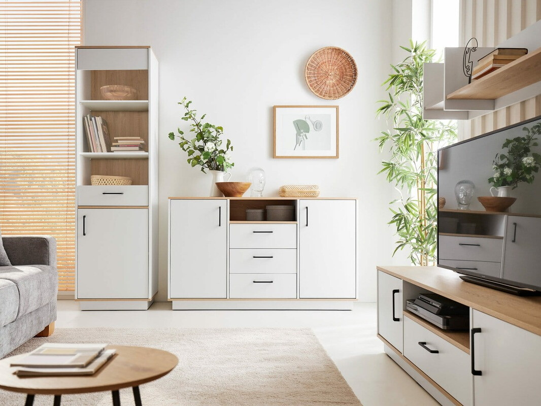 TV-állvány Omaha T121 (Világos tölgy + Fehér)