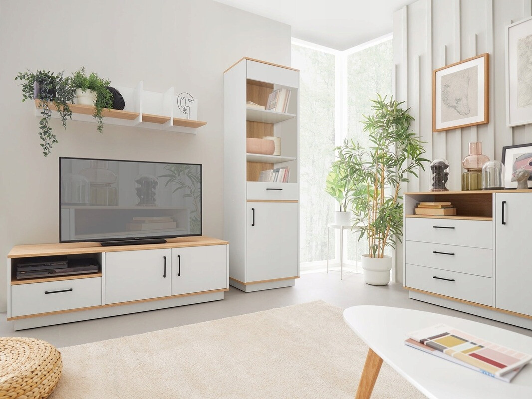 TV-állvány Omaha T108 (Világos tölgy + Fehér)