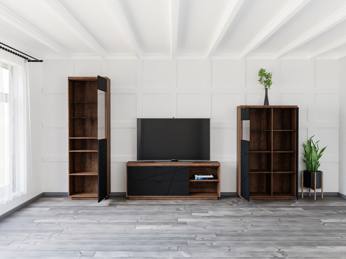 Nappali szett Fivale 112 (Sötét delanói tölgy + Matt fekete)