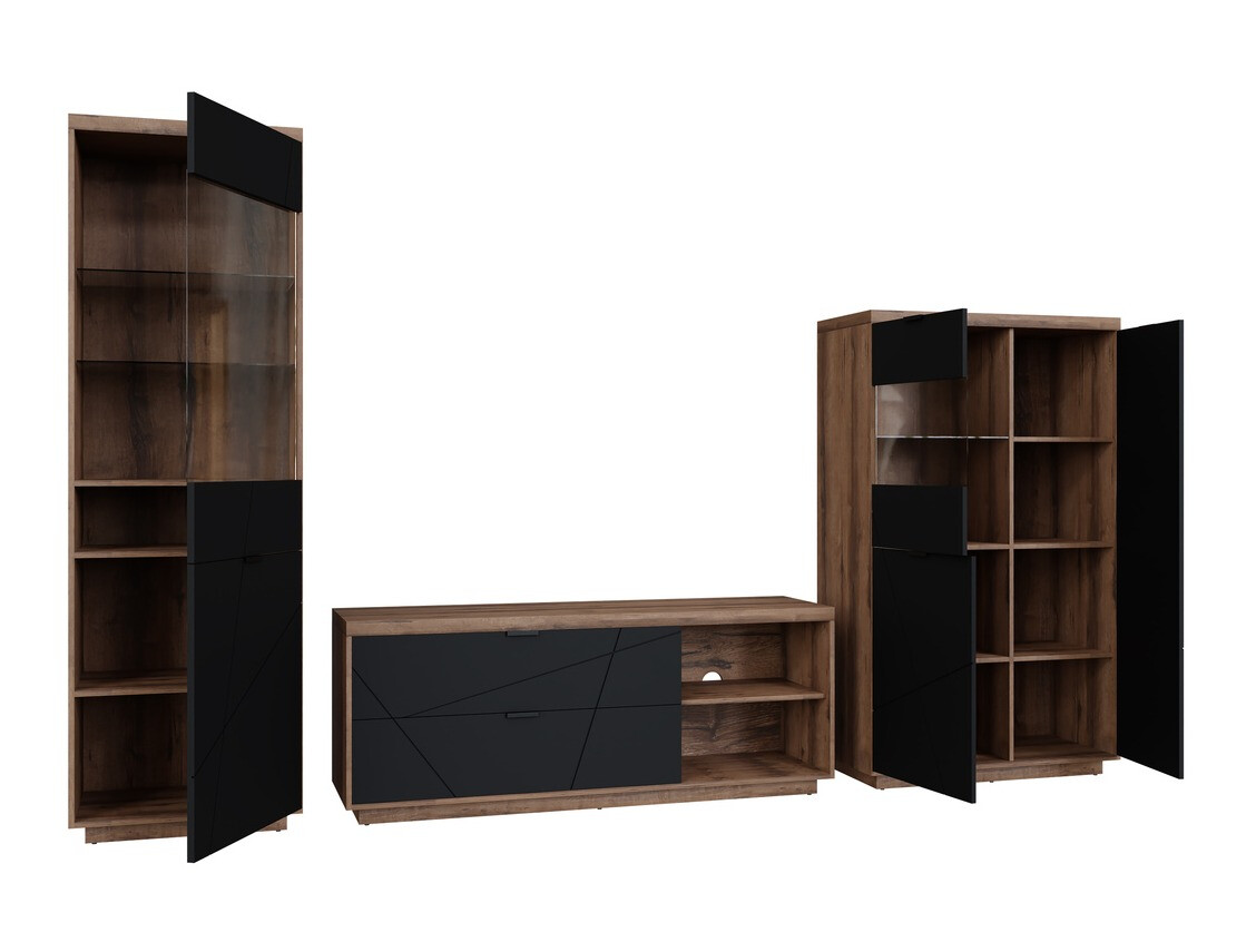 Nappali szett Fivale 112 (Sötét delanói tölgy + Matt fekete)