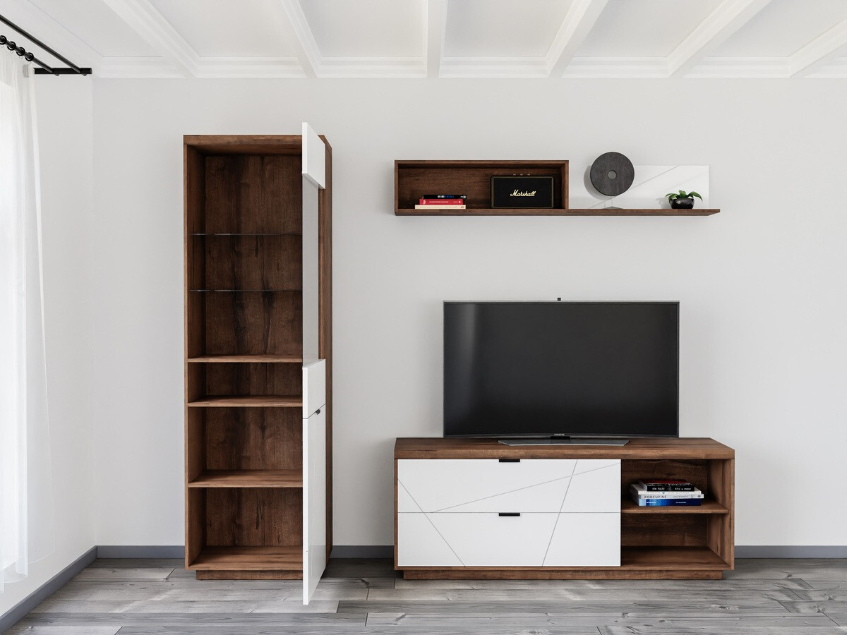 Nappali szett Fivale 113 (Sötét delanói tölgy + Fényes fehér)