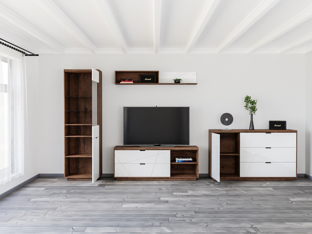 Nappali szett Fivale 114 (Sötét delanói tölgy + Fényes fehér)