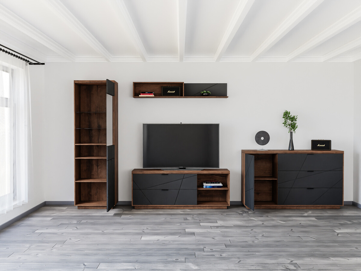 Nappali szett Fivale 114 (Sötét delanói tölgy + Matt fekete)