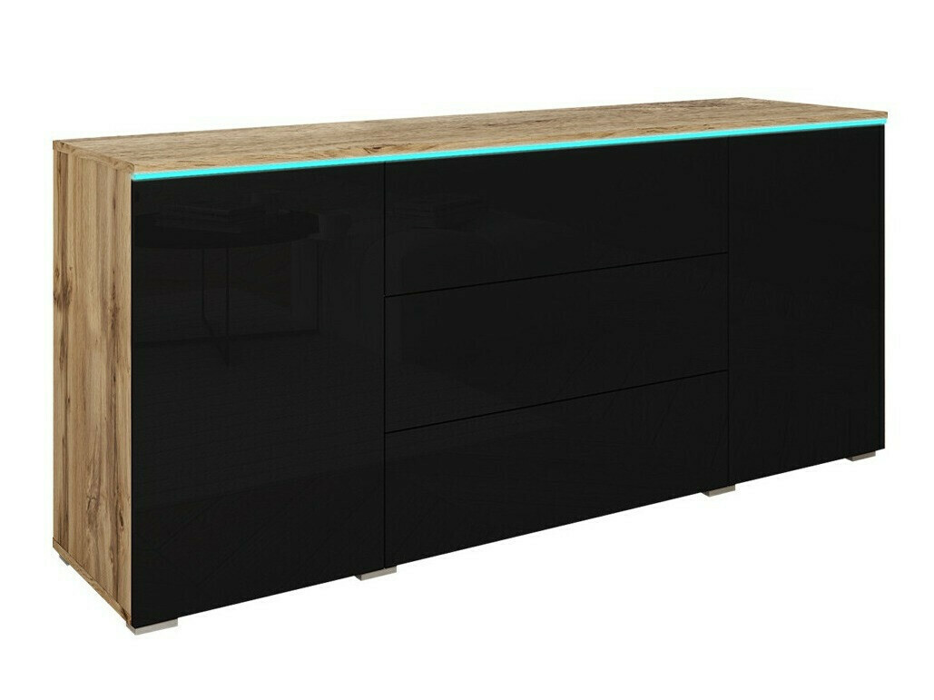 Komód Sarasota 142 (Wotan tölgy + Fényes fekete)