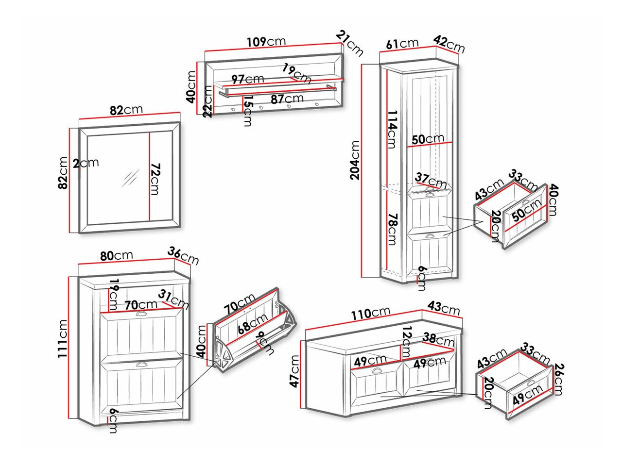 Előszoba garnitúra Ferdore 165 (Zöld)