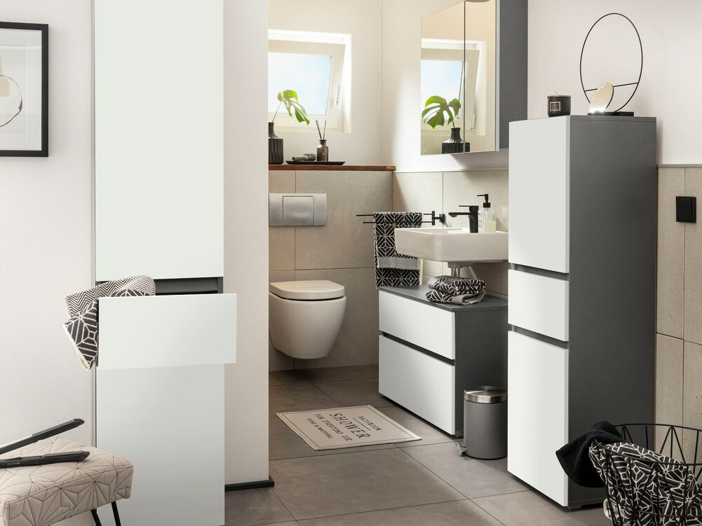 Álló fürdőszoba szekrény Soncamu 102 (Fehér + Antracit)