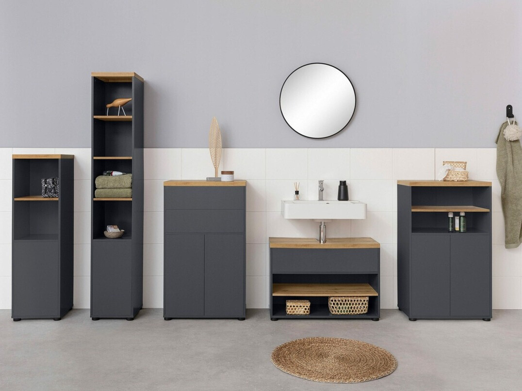 Álló fürdőszoba szekrény Denton 828 (Antracit + Tölgy)