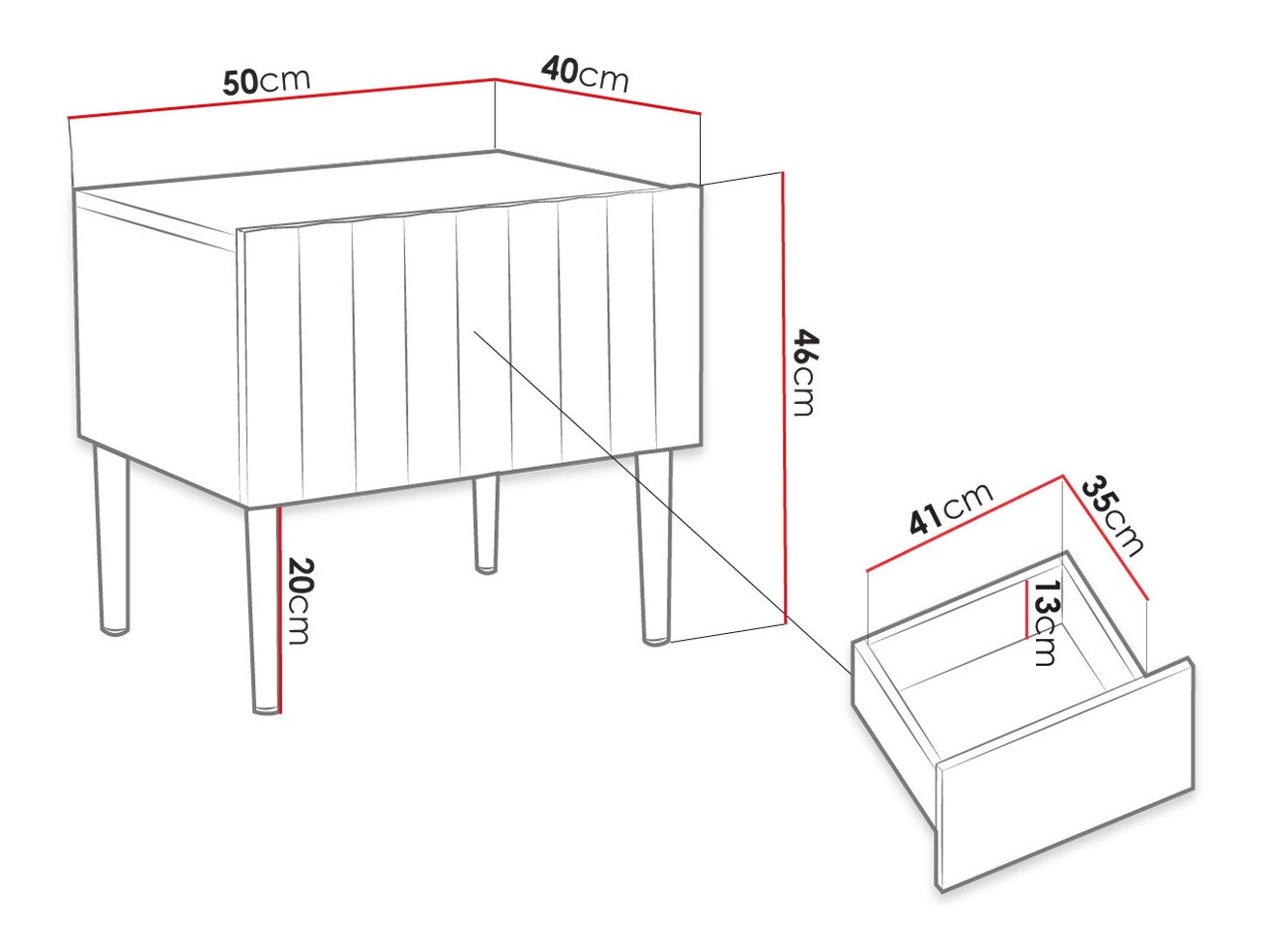 Éjjeliszekrény Amplexal (Fényes fekete + Fekete)