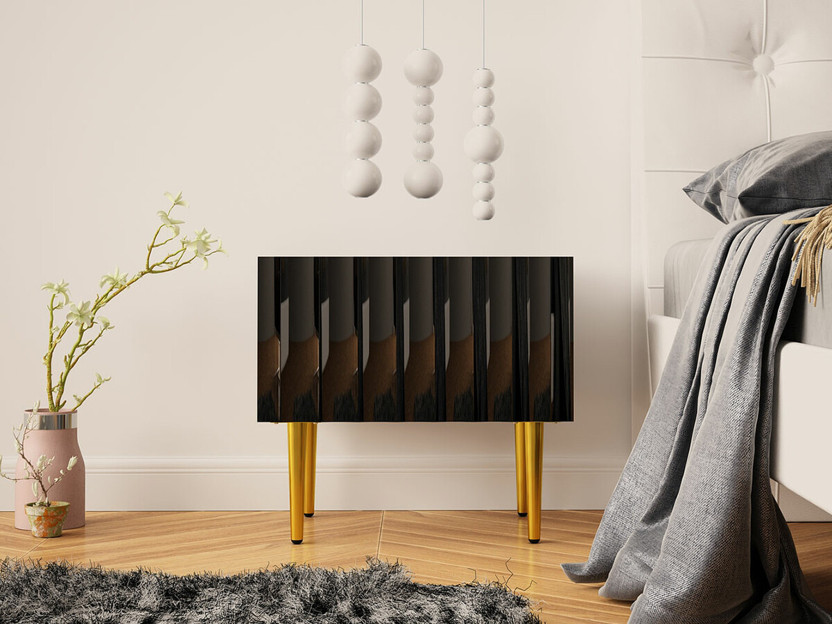 Éjjeliszekrény Amplexal (Fényes fekete + Fekete)