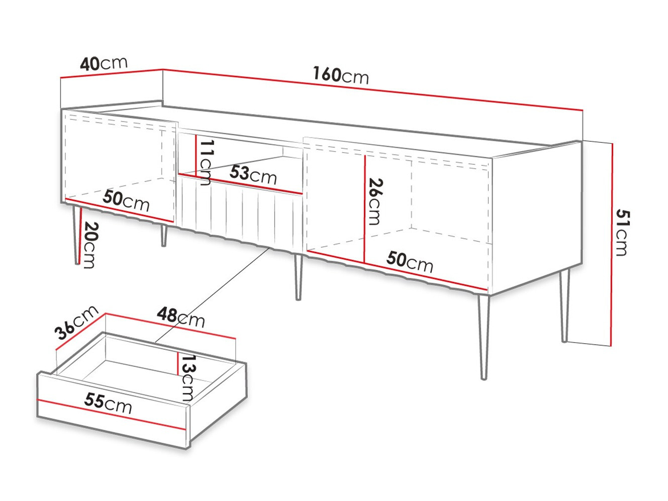 TV-állvány Merced B126 (Fényes fehér + Fehér)