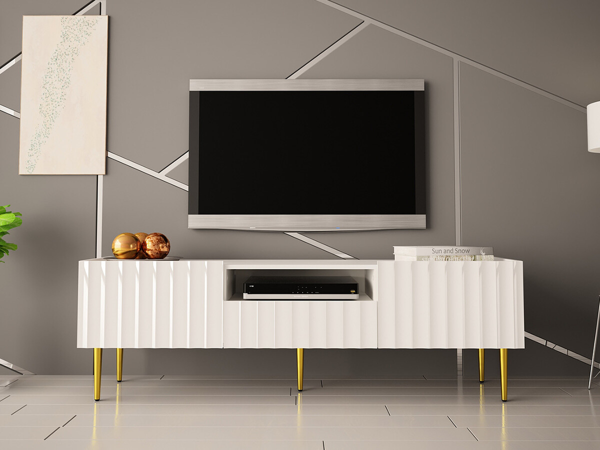 TV-állvány Merced B126 (Fényes fehér + Fehér)