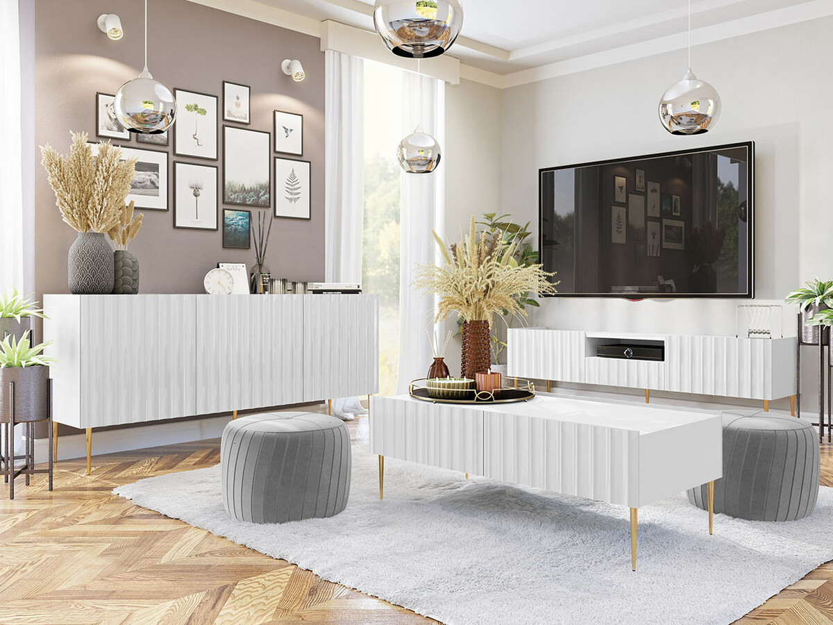 TV-állvány Merced B126 (Fényes fehér + Fehér)