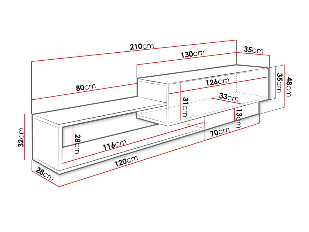TV-állvány Pinos (Fehér + Wotan tölgy)