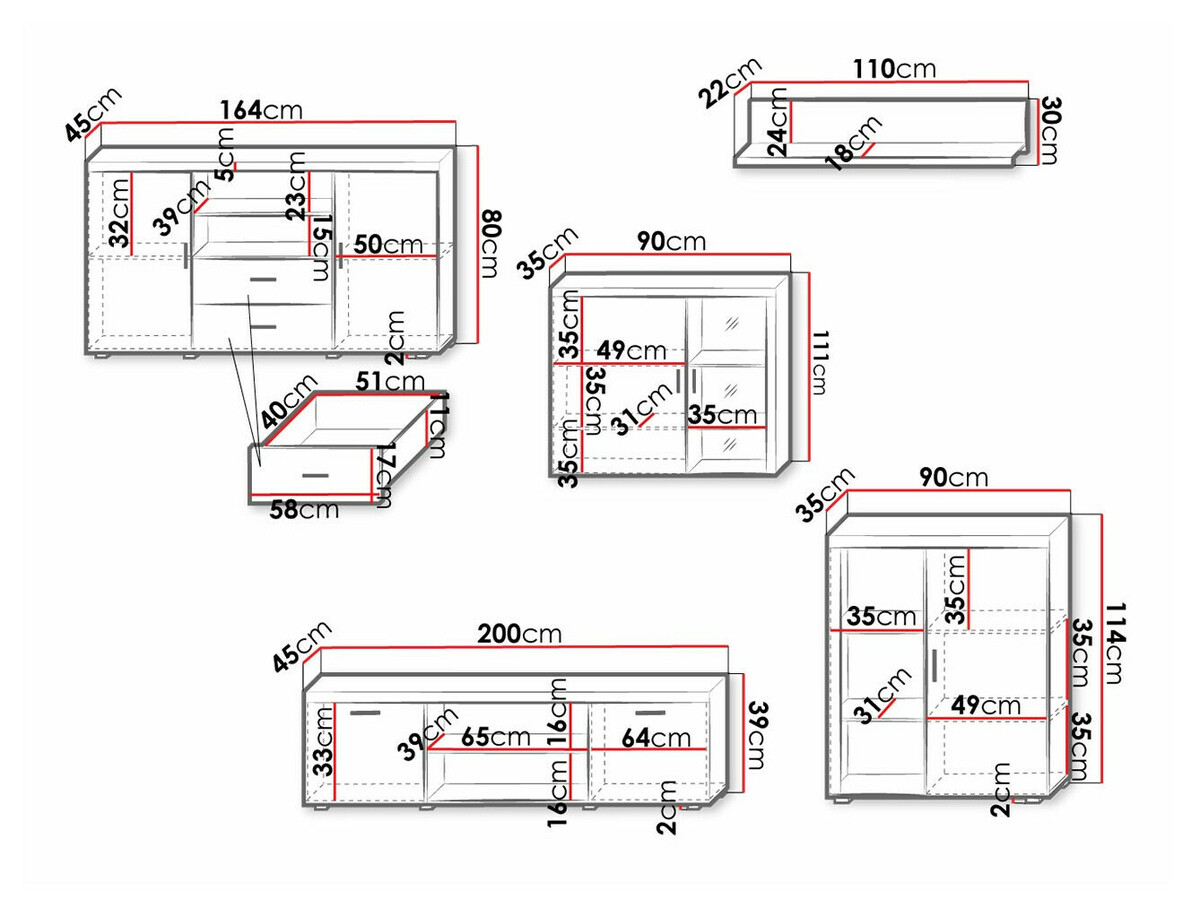 Nappali szett Odebeli 107 (Fehér + Fényes fekete)
