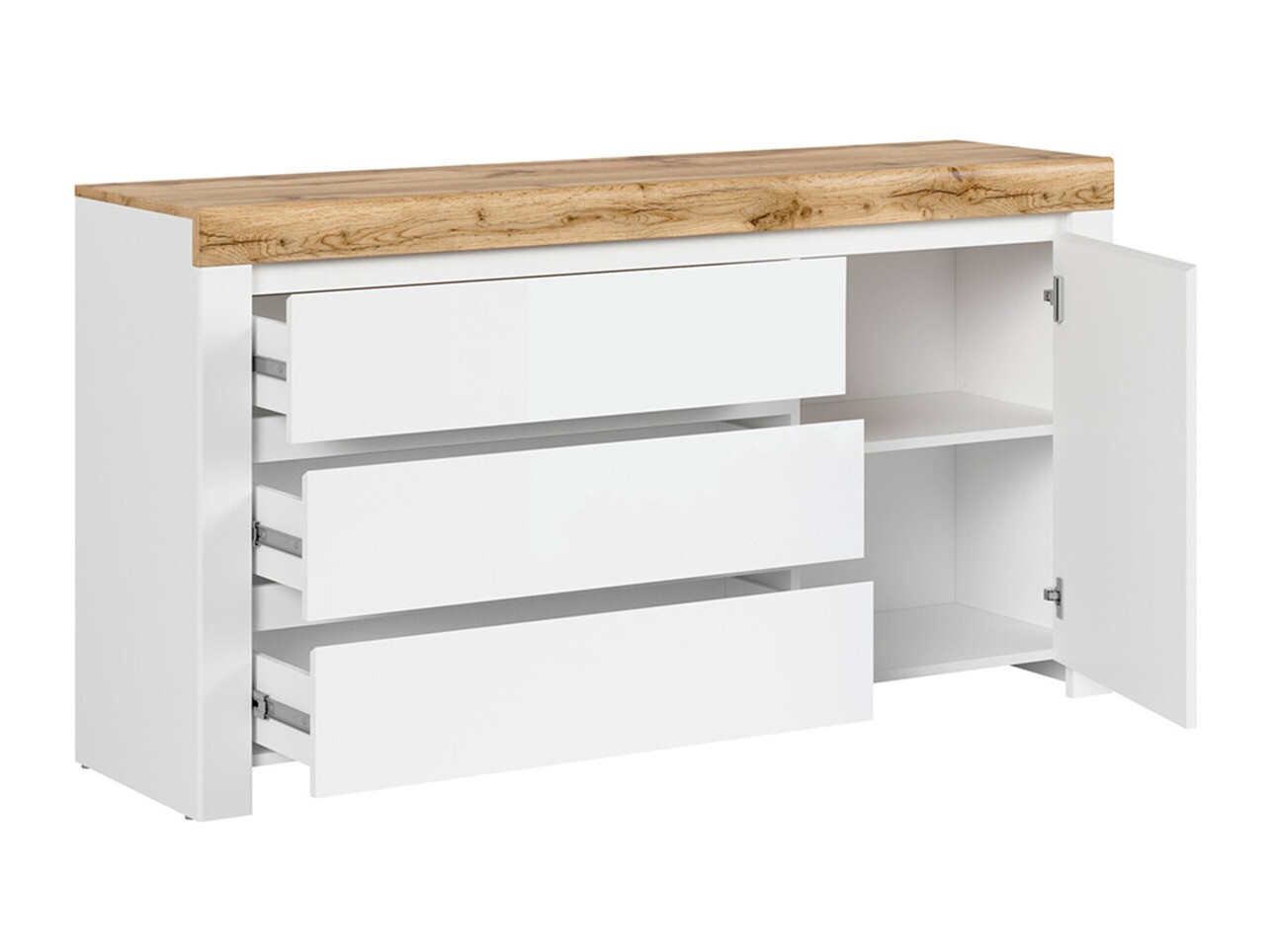 Komód Sonsoru 100 (Fehér + Fényes fehér + Wotan tölgy)