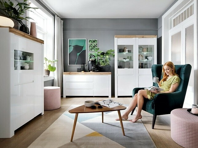 Komód Sonsoru 100 (Fehér + Fényes fehér + Wotan tölgy)