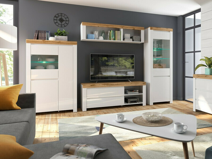 Fali polc Sonsoru 109 (Fehér + Fényes fehér + Wotan tölgy)