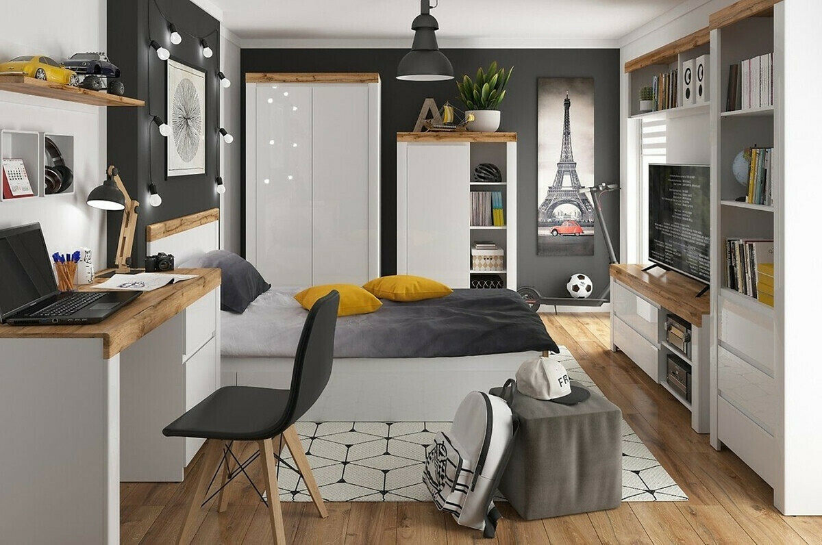 Fali polc Sonsoru 109 (Fehér + Fényes fehér + Wotan tölgy)