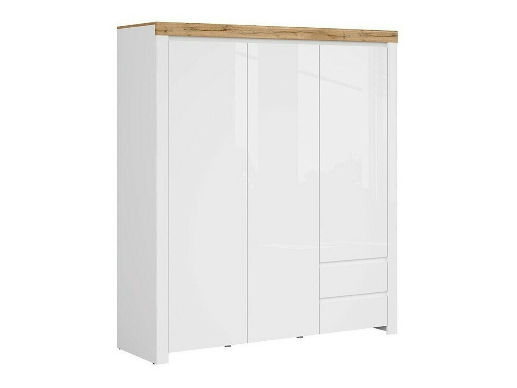 Gardróbszekrény Sonsoru 120 (Fehér + Fényes fehér + Wotan tölgy)