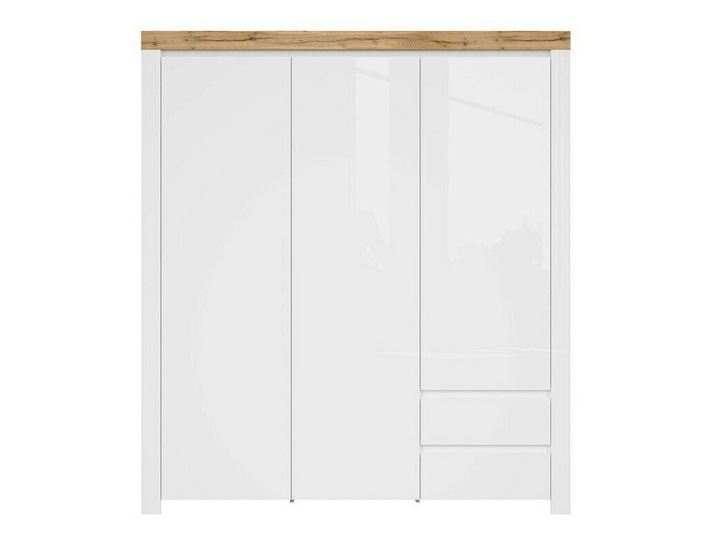 Gardróbszekrény Sonsoru 120 (Fehér + Fényes fehér + Wotan tölgy)