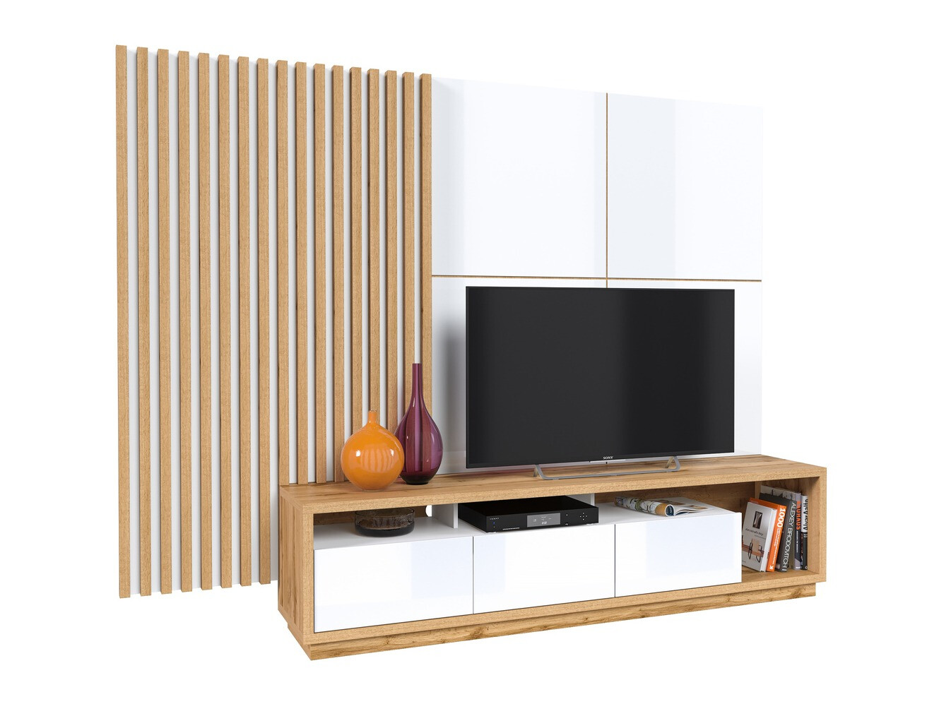 Nappali szett Austin 362 (Wotan tölgy + Fehér + Fényes fehér)