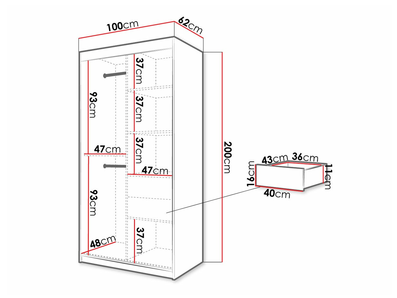 Gardróbszekrény Hartford 306 (Fehér + Fekete)