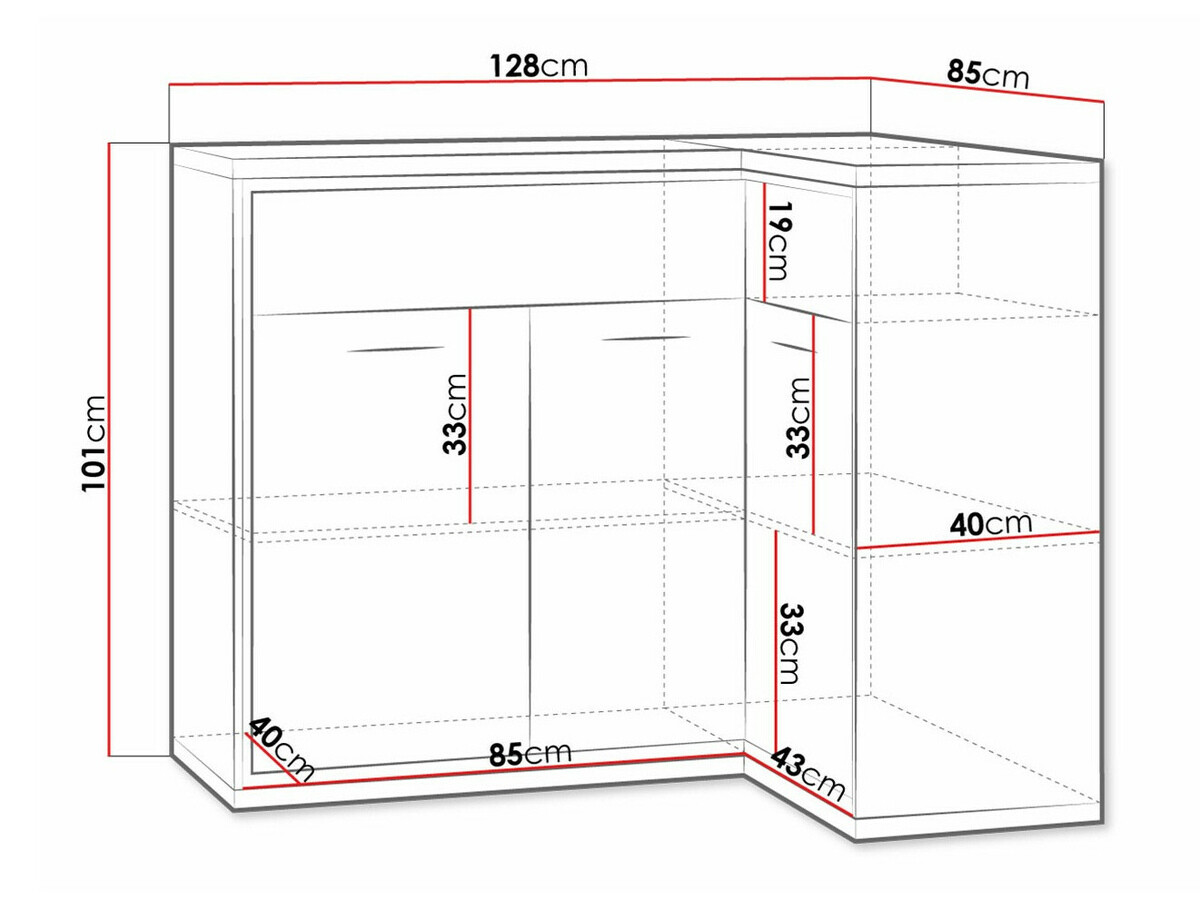Sarok komód Etrmoni 106 (Világos fa + Tölgy)