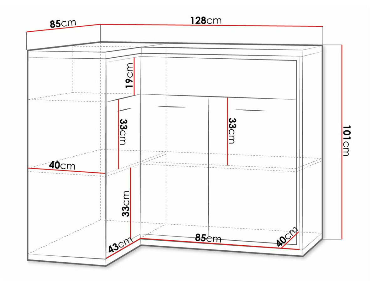 Sarok komód Etrmoni 121 (Világos fa + Tölgy)