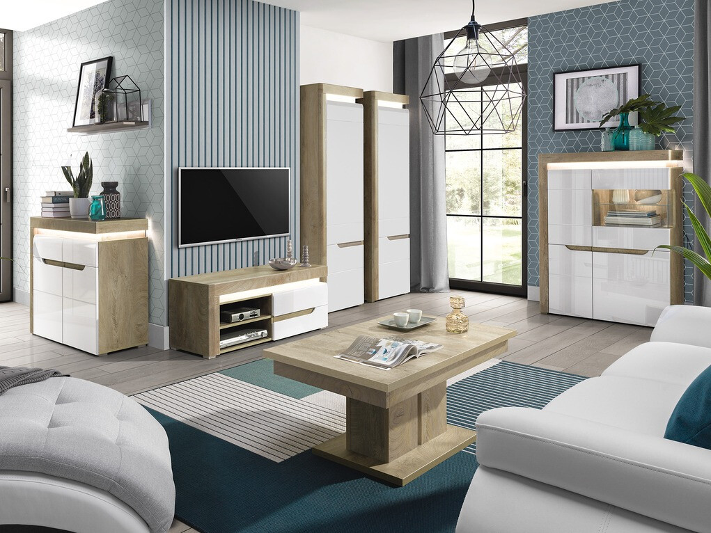 TV-állvány Revelmi 100 (Tölgy + Fényes fehér)