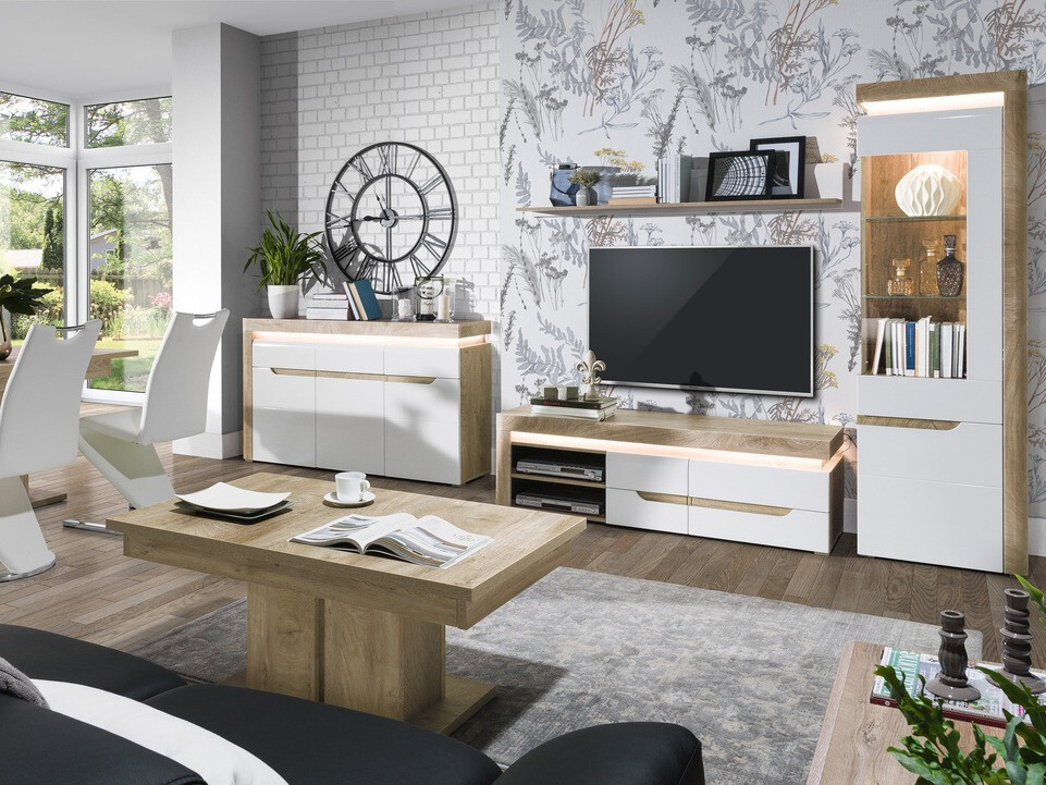 TV-állvány Revelmi 101 (Tölgy + Fényes fehér)