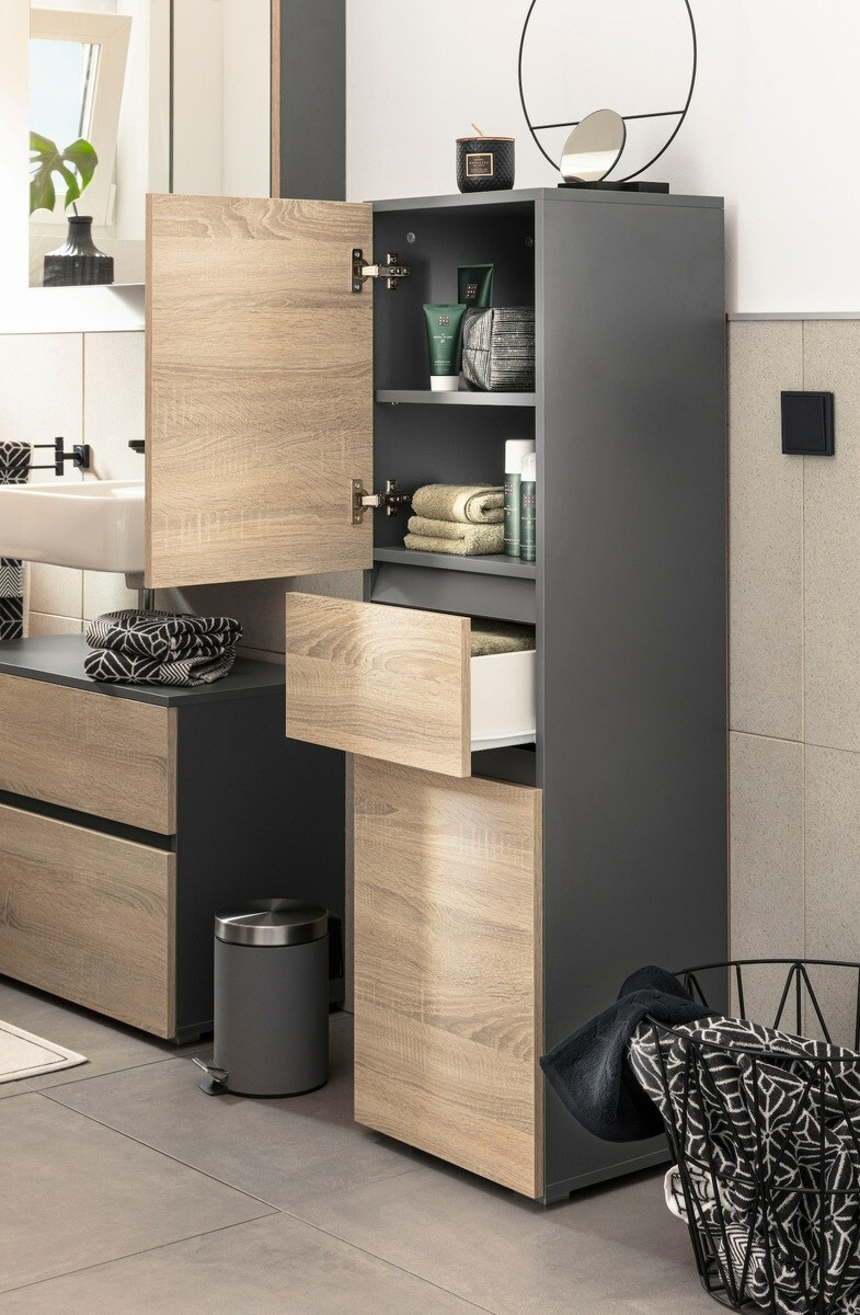 Beépített fürdőszoba szekrény Soncamu 102 (Antracit + Tölgy)